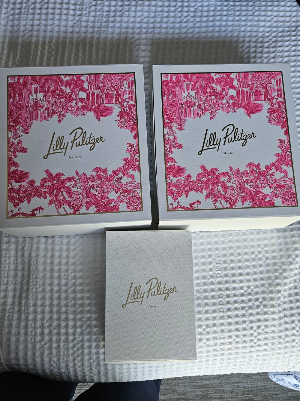 Lilly Pulitzer White &Pink Decorative Gift Boxes with Gold Logo 3 Count